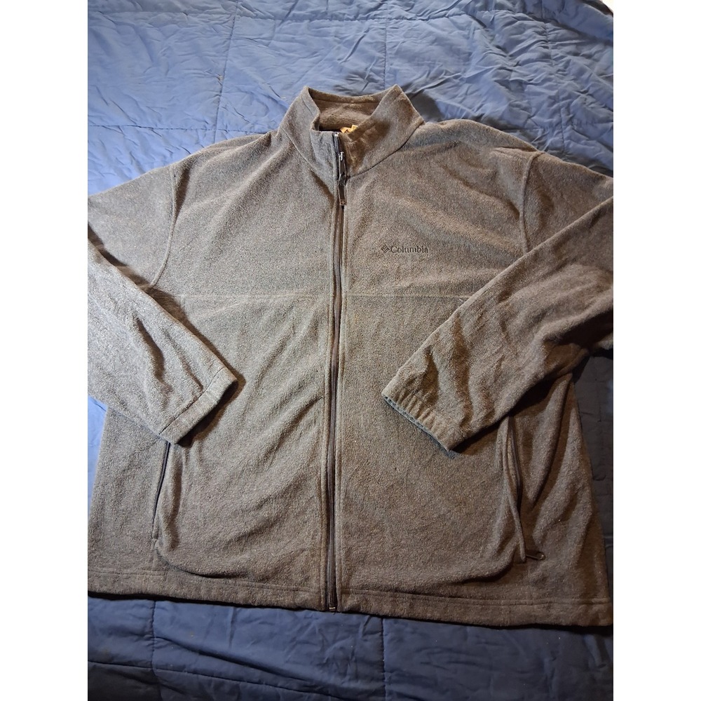 Columbia Mens XXL Full Zip Fleece Jacket Charcoal Gray Mock Neck Soft